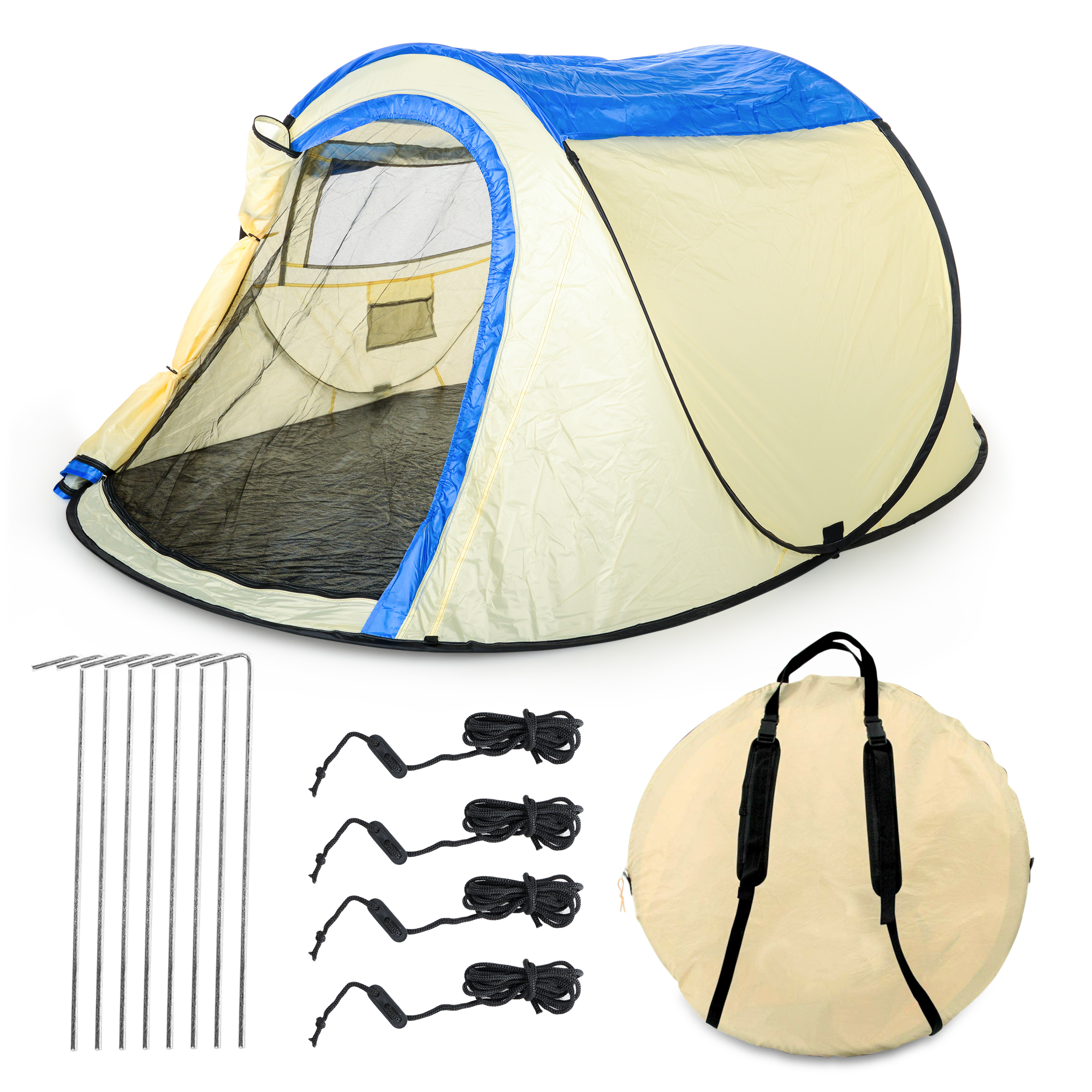 Wurfzelt Sekundenzelt 2-3 Person Outdoor Campingzelt Tent Pop Up 245x145x110cm Beige-Blau