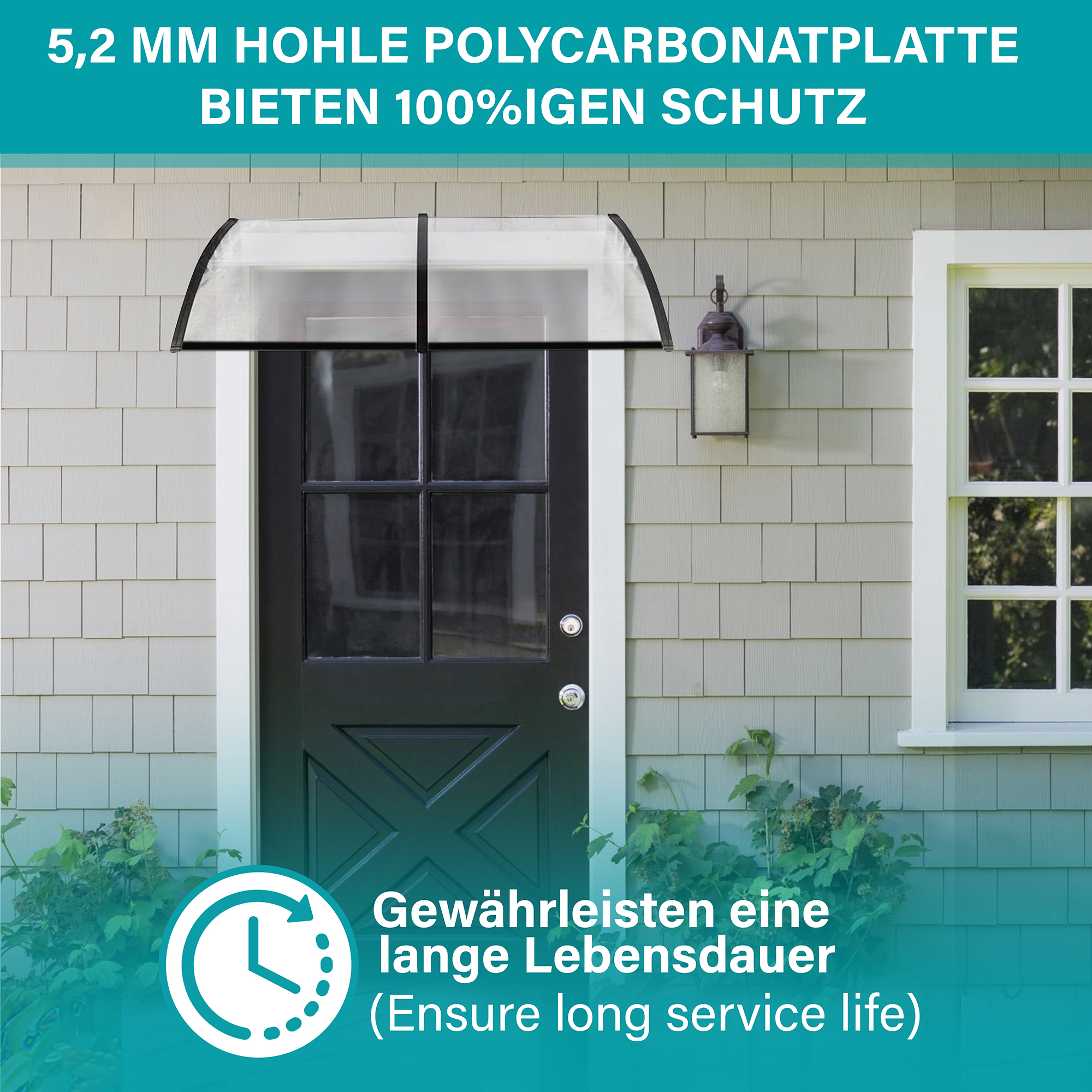 Vordach gekrümmt Tür Türvordach Haustür Polycarbonat Überdachung HxB 190x100cm DF-1000J