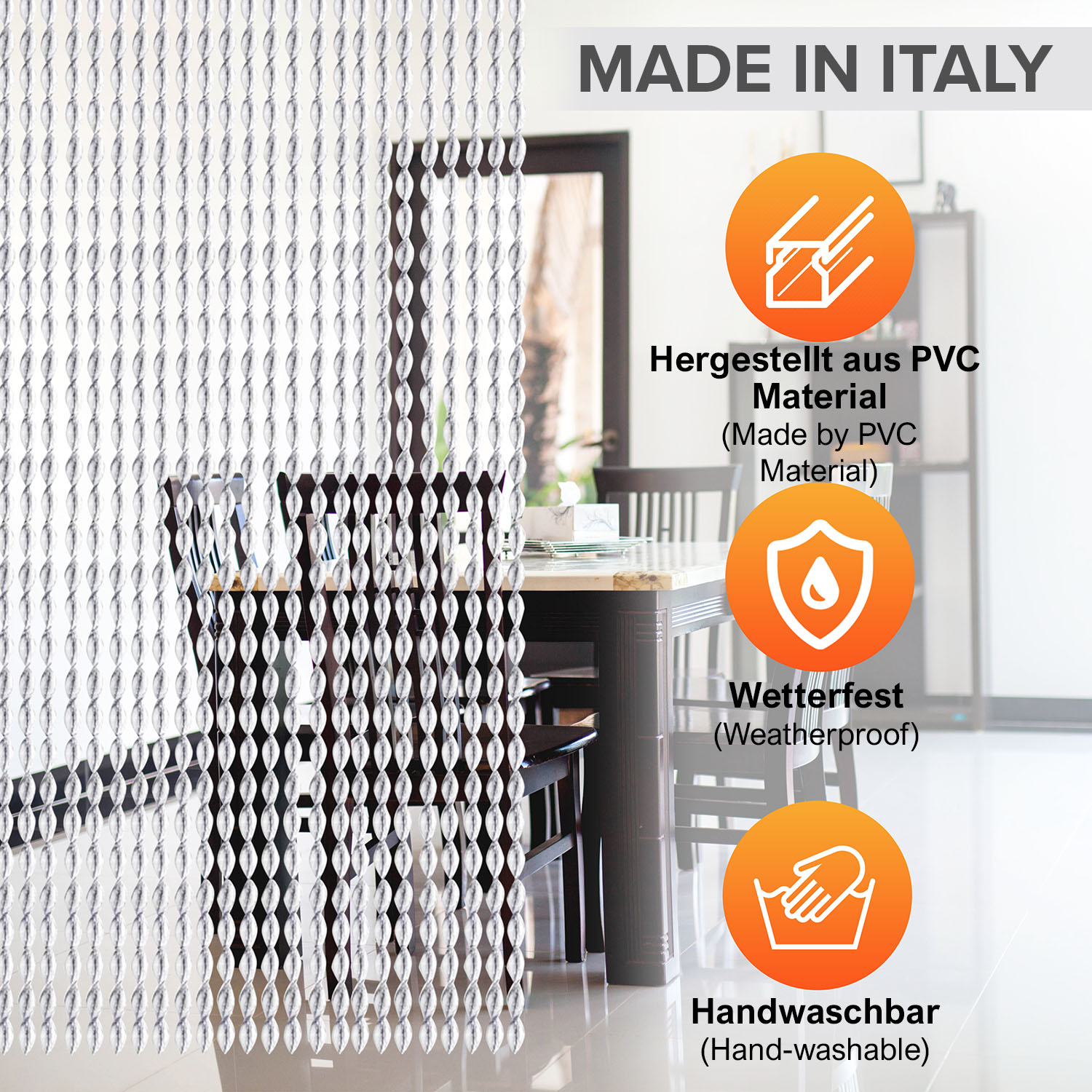 Türvorhang Fadenvorhang 100x220cm CHRISTALL PVC Vorhang Chenille 100% Made Italy 