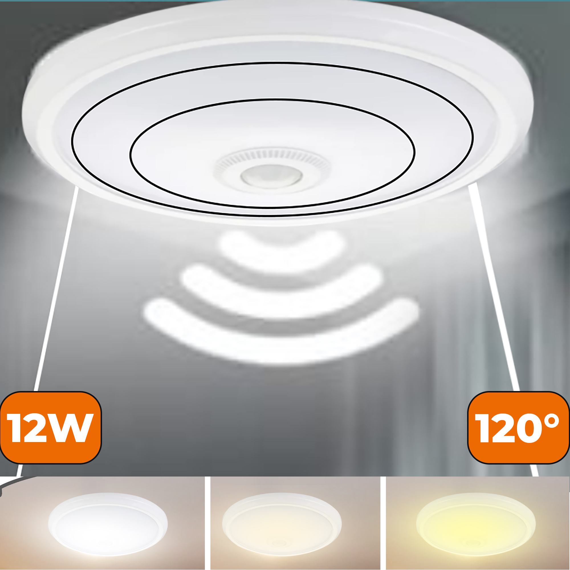 LED Deckenlampe mit Bewegungsmelder Sensorlampe Flurleuchte Deckenleuchte 12W 820LM
