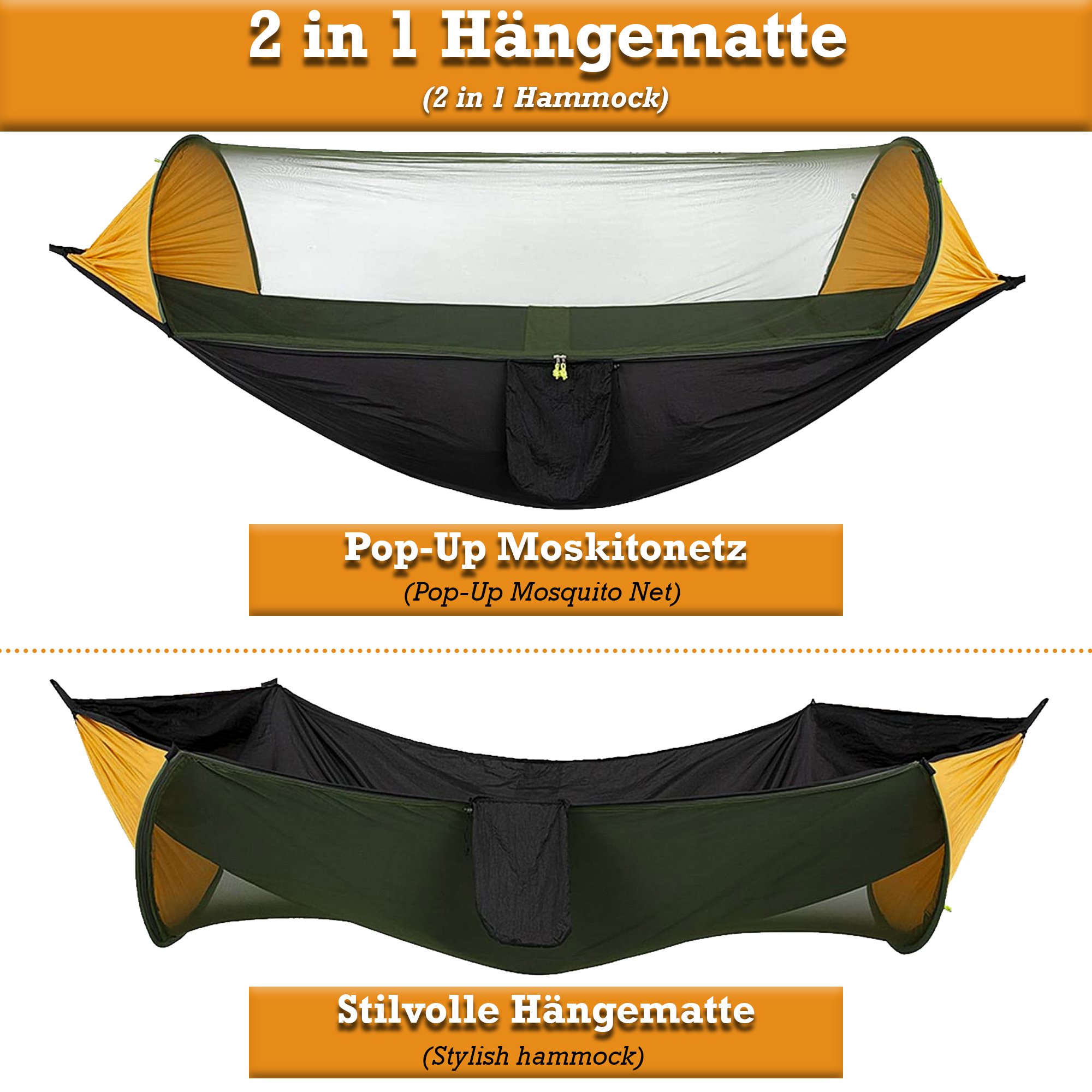 Hängematte mit Moskito Schaukel Atmungsaktiv Fallschirm für 2 Pers XXL Gr.: 250x120cm DF-HM-03