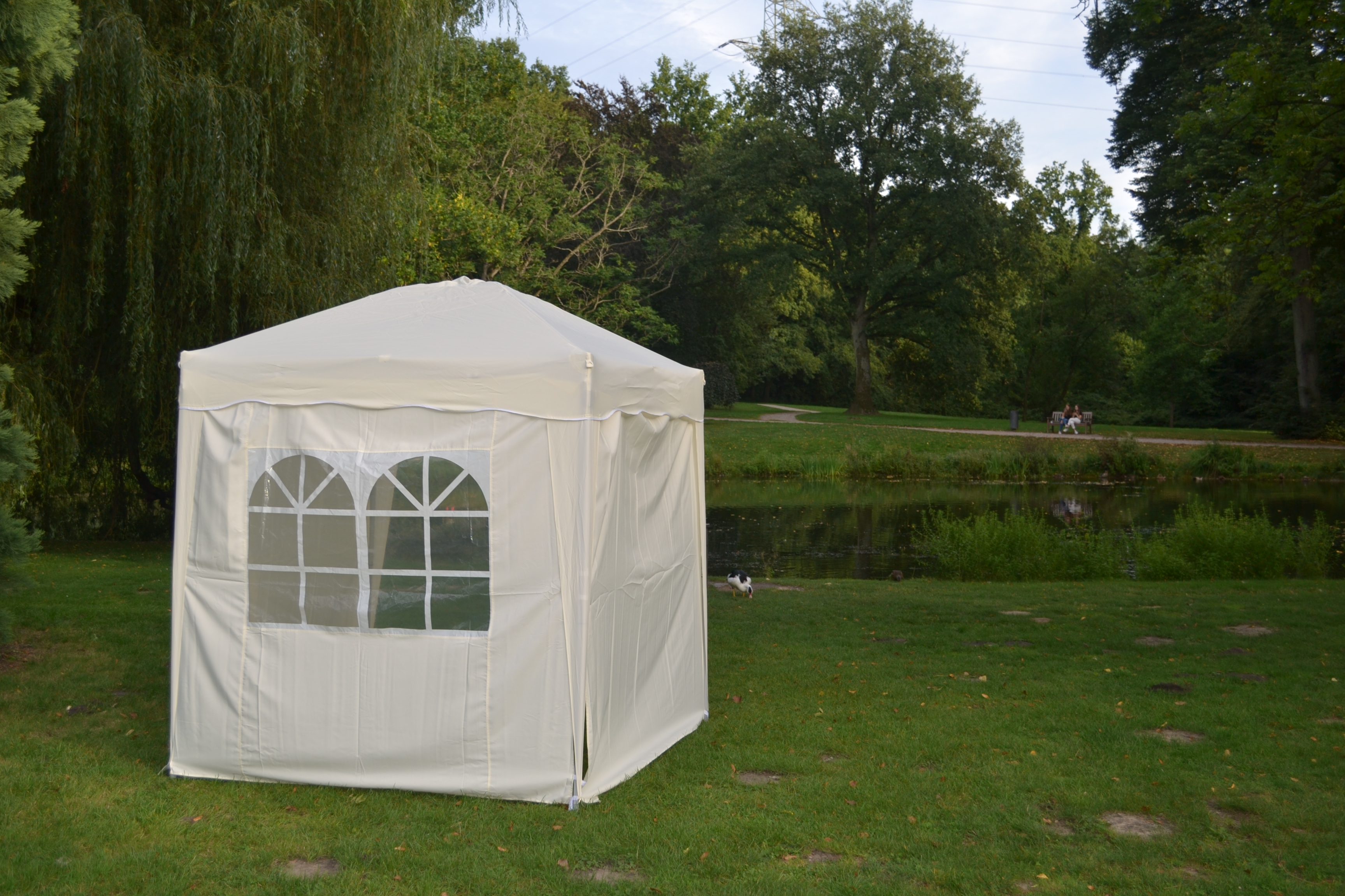 Faltpavillon 2x2m Klappzelt Gartenzelt Popup 100% Polyester-Wasserdicht  Inkl. 4-Seitenteile BEIGE