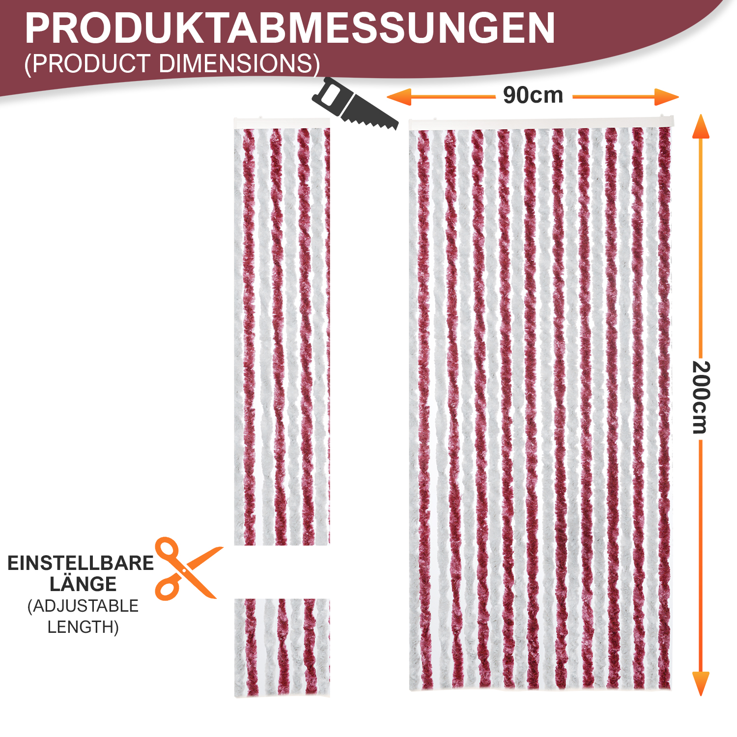 Flauschvorhang Türvorhang Chenille Fliegenschutz Insektenschutz Made Italy Bordeaux /Grau