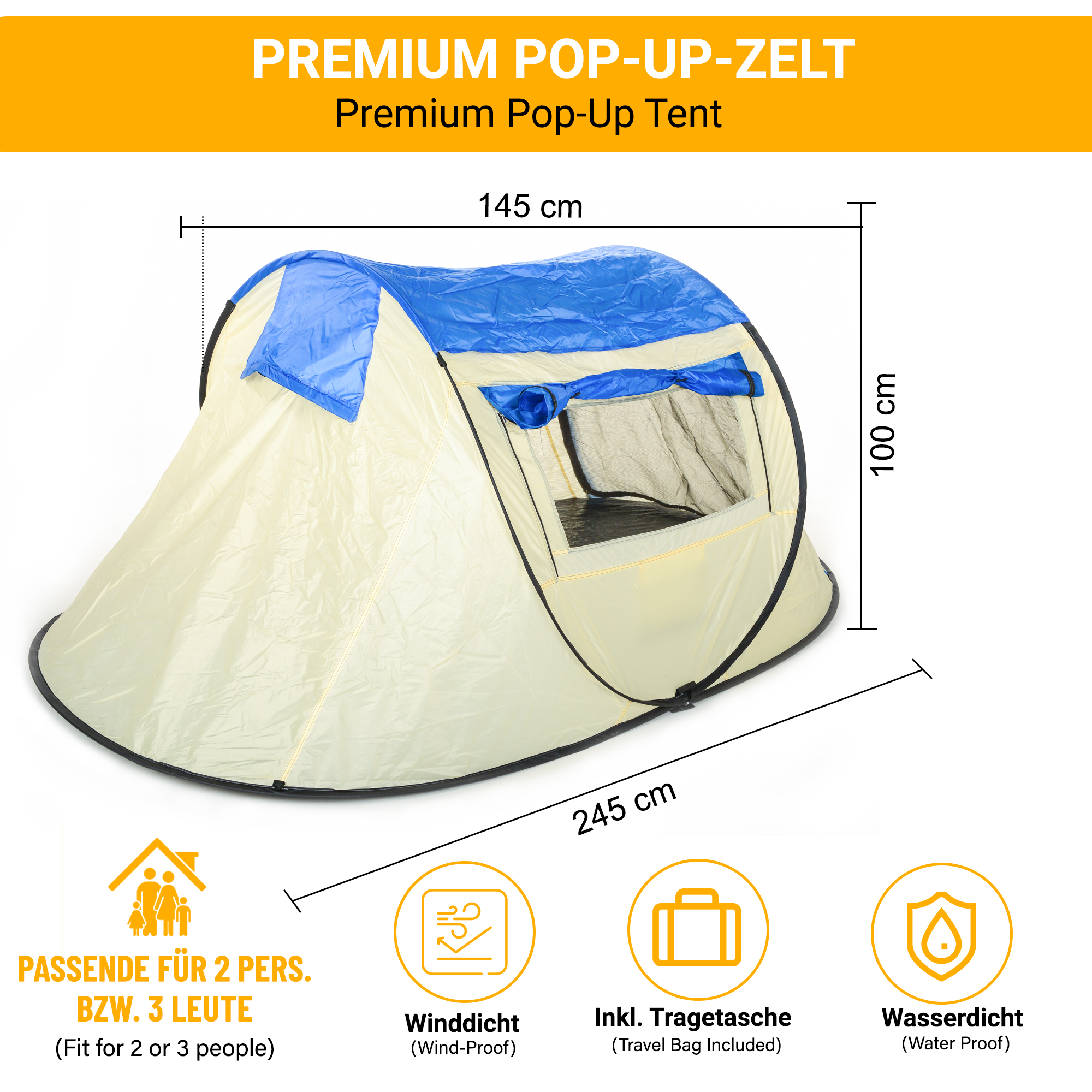 2-3 Personen Wurfzelt Outdoor Wurfzelt Tent pop-up Zelt Sekundenzelt Campingzelt 